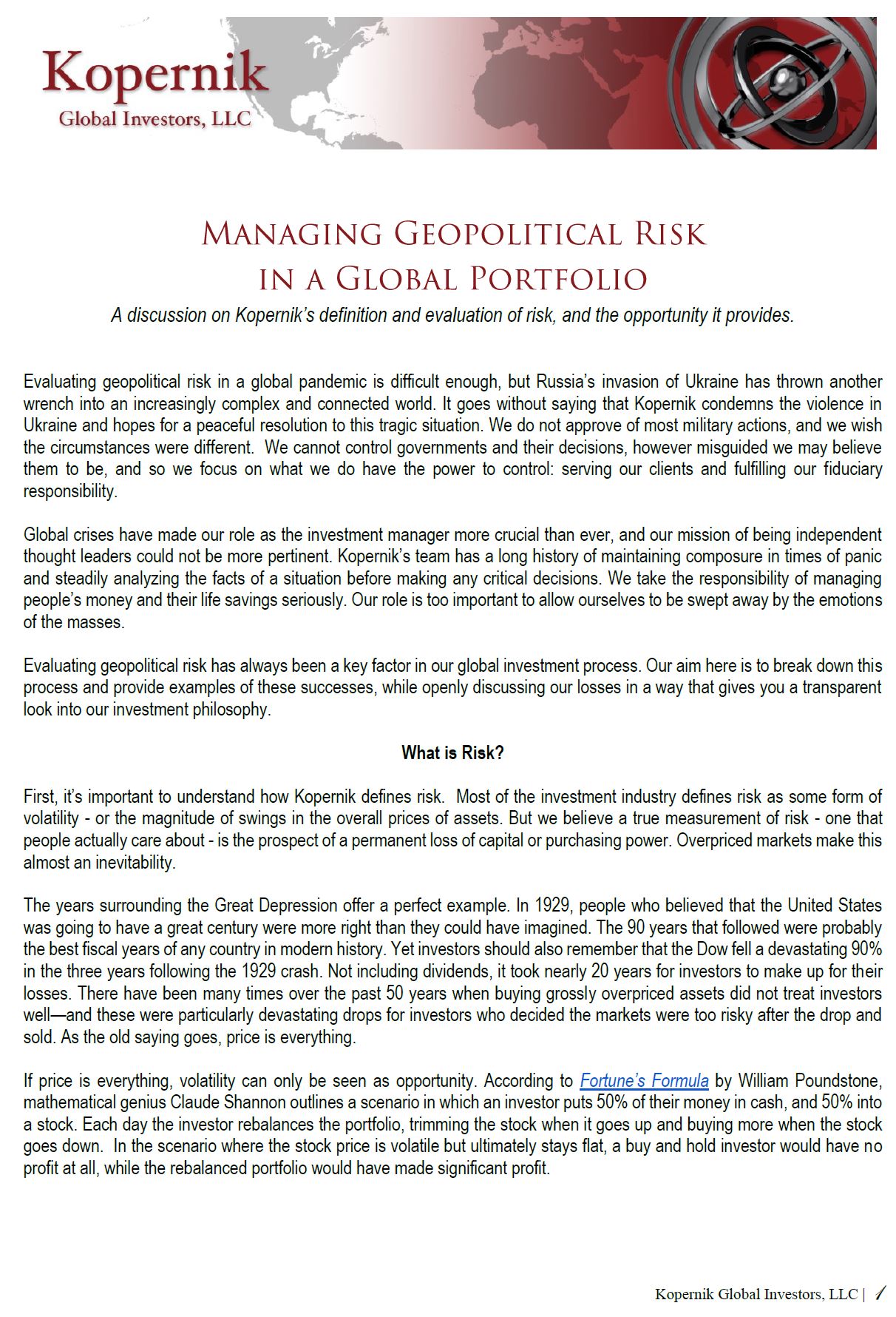 Managing Geopolitical Risk in a Global Portfolio (July 2022)