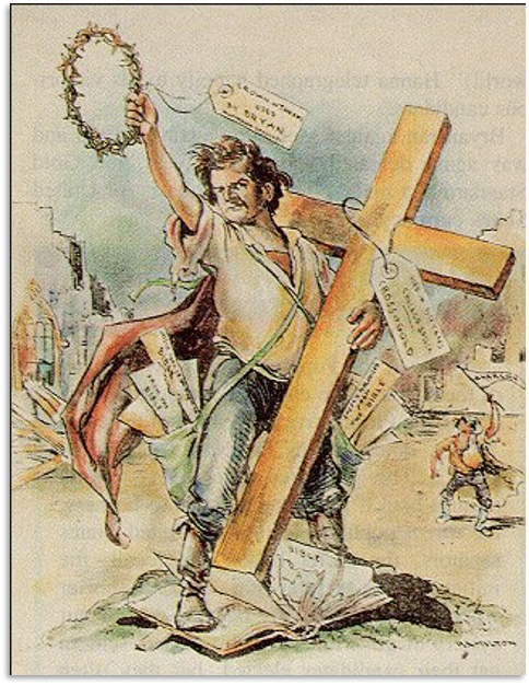 Grant Hamilton’s 1896 cartoon of Bryan’s “Cross of Gold” speech